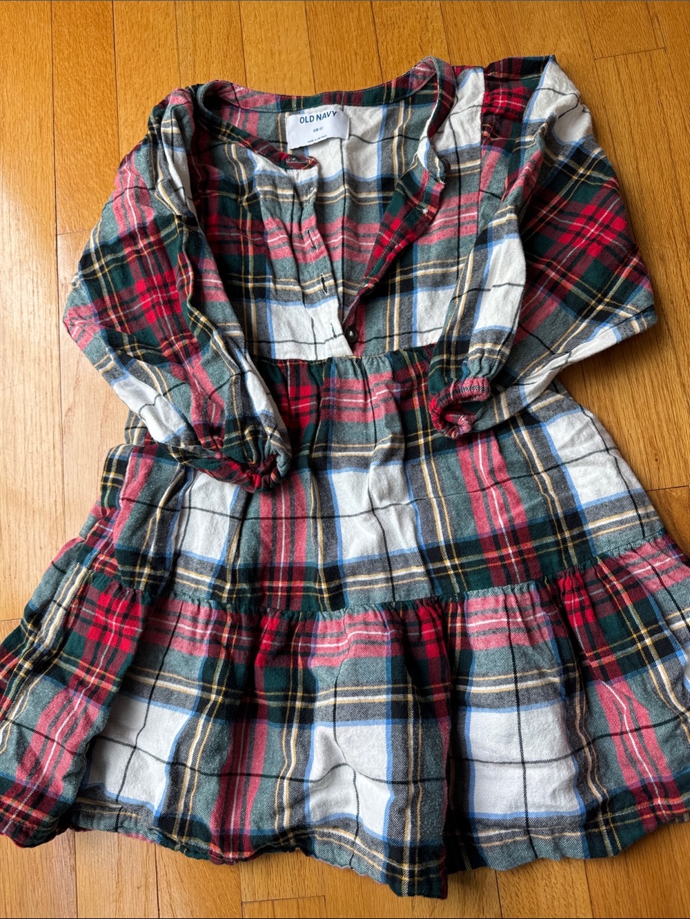 Old Navy Red Green Cream Plaid Tiered Dress